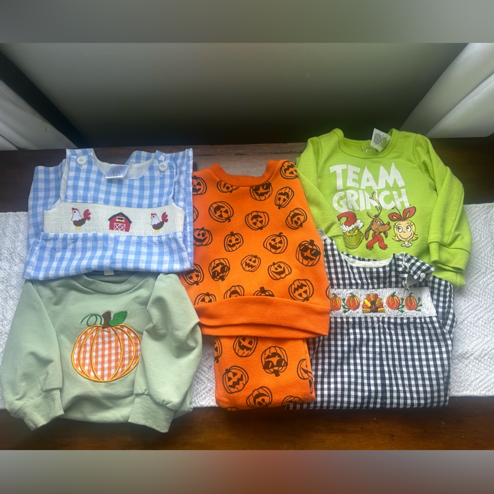 Baby boy Holiday Tops Bundle - Pumpkin, Jack-O'-Lantern & Team Grinch Designs